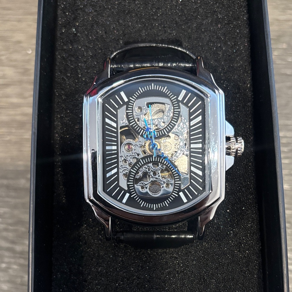 Black and Silver Skeleton Watch